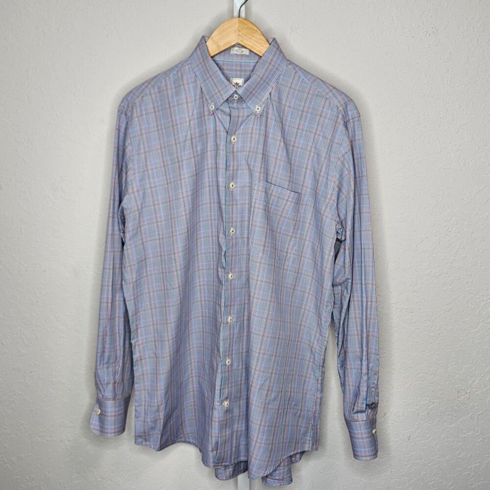 Peter Millar Shirt Men's Button Down Micro Check Plaid Cotton Long Sleeve Large